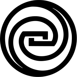 Mark 1012: Double spiral line winding around a squared inner key pattern. Circles, designed by Yusaku Kameraku for Acroconsultant. Trademarks & Symbols Vol. 2, Kuwayama, 1973.