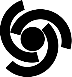 Mark 1014: Three arc blades turning around a black round centre. Circles, designed by Romek Narber for Ashby Marine Engineering. Trademarks & Symbols Vol. 2, Kuwayama, 1973.