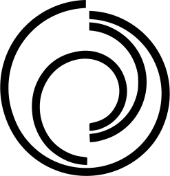Mark 1018: Thin open spiral lines with broken arcs and a gap at the top. Circles, designed by Peter Andermatt. Trademarks & Symbols Vol. 2, Kuwayama, 1973.