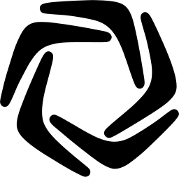 Mark 1023: Five boomerang shapes linking into a turning pentagon. Circles, designed by Henry Steiner for Australian Department of Trade and Industry. Trademarks & Symbols Vol. 2, Kuwayama, 1973.