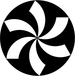 Mark 1027: Black disc cut into a seven blade pinwheel by curved white wedges. Circles, designed by Raymond Loewy/William Snaith, Inc. for Norfolk Scope. Trademarks & Symbols Vol. 2, Kuwayama, 1973.