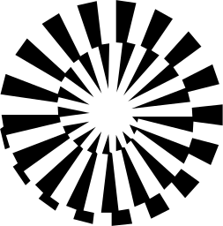 Mark 1033: Disc of black and white wedges radiating from a pale centre. Circles, designed by Gerhard Joksch+Rolf Müller+ Elena Winschermann. Trademarks & Symbols Vol. 2, Kuwayama, 1973.