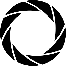 Mark 1036: Camera iris of eight overlapping blades around a round opening. Circles, for GP. Trademarks & Symbols Vol. 2, Kuwayama, 1973.