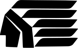 Mark 104: Blocky head in profile with long tapered bars streaming from it to the right. Faces, designed by Morton Goldsholl Design Assoc. for Rath. Trademarks & Symbols Vol. 2, Kuwayama, 1973.
