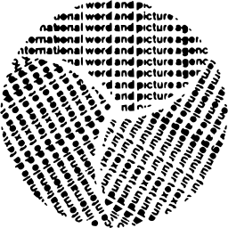 Mark 1040: Disc filled with repeating lines of text that fade into dots. Circles, designed by Gerard Ifert for International Word & Picture Agency. Trademarks & Symbols Vol. 2, Kuwayama, 1973.