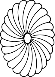 Mark 1041: Daisy like flower of thin line petals around a small oval centre. Circles, for Mikado. Trademarks & Symbols Vol. 2, Kuwayama, 1973.