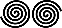 Mark 1044: Two thick coiled spirals side by side with a tail to the right. Circles, designed by Karen Munck for Van Gelder Papier. Trademarks & Symbols Vol. 2, Kuwayama, 1973.