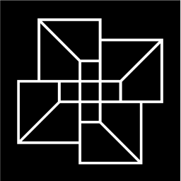 Mark 1076: Four overlapping squares in thin line turning around a centre. Rectangles, designed by Tomoko Miho for Omni-Plan. Trademarks & Symbols Vol. 2, Kuwayama, 1973.