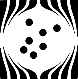 Mark 1078: Six dots in a field of curving vertical stripes that bulge outward. Rectangles, designed by Shigeru Mori for Honshu Paper Manufacturing Company. Trademarks & Symbols Vol. 2, Kuwayama, 1973.