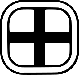 Mark 1084: Rounded square with a thick cross dividing four white panes. Rectangles, designed by Gan Hosoya for Asia Ski Manufacturing Co. Trademarks & Symbols Vol. 2, Kuwayama, 1973.
