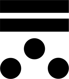 Mark 1090: Two horizontal bars over three round dots in a triangle. Rectangles, for Kurashiki Spinning Co. Trademarks & Symbols Vol. 2, Kuwayama, 1973.