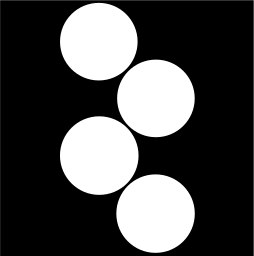 Mark 1092: Four white circles in a staggered column on a black square. Rectangles, designed by Ernst Roch for Ross-Ellis Ltd. Trademarks & Symbols Vol. 2, Kuwayama, 1973.
