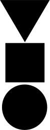 Mark 1093: Black triangle, square and circle stacked in a column. Rectangles, for Advico-Delpire. Trademarks & Symbols Vol. 2, Kuwayama, 1973.
