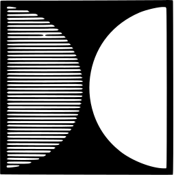 Mark 1098: Striped half disc facing a white half disc in a black frame. Rectangles, designed by Paul Leber for Papierfabrik Cham. Trademarks & Symbols Vol. 2, Kuwayama, 1973.