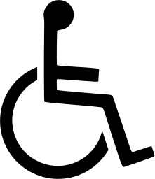 Mark 11: Wheelchair user drawn in bold strokes with a dot for the head. Human figures, designed by Susanne Koefoed for Rehabilitation International. Trademarks & Symbols Vol. 2, Kuwayama, 1973.