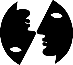 Mark 110: A disc split on a diagonal into two facing profile faces, one black and one white. Faces, designed by Jupp Ernst. Trademarks & Symbols Vol. 2, Kuwayama, 1973.