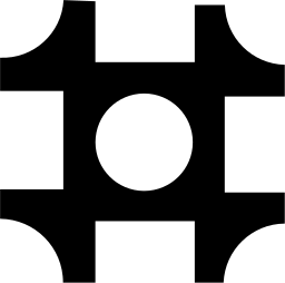 Mark 1101: Cross shaped block with round concave corners and a white circle centre. Rectangles, designed by Romek Marber for Cunic Partition Systems. Trademarks & Symbols Vol. 2, Kuwayama, 1973.