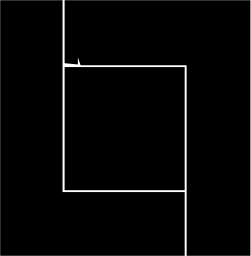 Mark 1107: Thin white lines forming a stepped corner on a black square. Rectangles, designed by Peter Andermatt. Trademarks & Symbols Vol. 2, Kuwayama, 1973.
