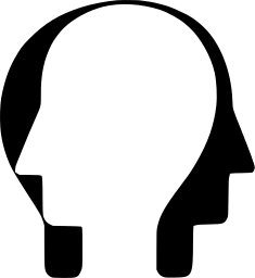 Mark 111: Two head profiles facing outward, joined into one large head with an inner outline. Faces, for Russel & Hinrichs. Trademarks & Symbols Vol. 2, Kuwayama, 1973.