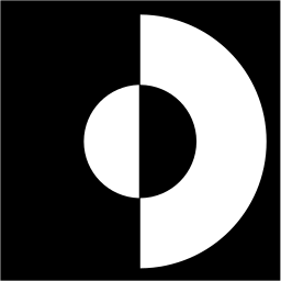 Mark 1111: Half dot inside a half ring, facing opposite halves in black and white. Rectangles, for Stadttheater Bern. Trademarks & Symbols Vol. 2, Kuwayama, 1973.