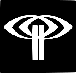 Mark 1125: White eye shape with two vertical posts beneath it. Rectangles, designed by G. Woldemar Hörnig for Süddeutscher Rund funk. Trademarks & Symbols Vol. 2, Kuwayama, 1973.
