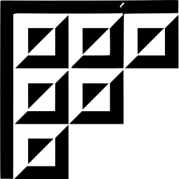 Mark 1132: Stepped corner of triangle and square tiles on a black square. Rectangles, designed by Atelier E.u.M.Lenz for Ferrero. Trademarks & Symbols Vol. 2, Kuwayama, 1973.