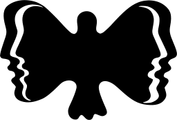 Mark 114: Two facing profile faces whose outlines form the wings of a butterfly or dove. Faces, designed by Leszek Holdanowicz for Kordlan. Trademarks & Symbols Vol. 2, Kuwayama, 1973.