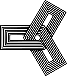 Mark 1161: Three striped rectangles interlocked in a turning triangle. Triangles, designed by Franco Grignani for Nereo Giroldi. Trademarks & Symbols Vol. 2, Kuwayama, 1973.