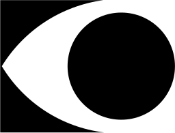 Mark 117: Black square with a white eye shape holding a large black pupil. Eyes, designed by Stephan Kantscheff. Trademarks & Symbols Vol. 2, Kuwayama, 1973.
