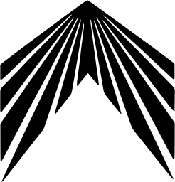 Mark 1174: Bars fanning down from a peak to form an upward arrow. Triangles, designed by Grete Troost for Deutschen Messen. Trademarks & Symbols Vol. 2, Kuwayama, 1973.