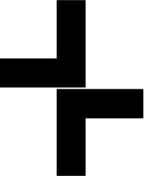 Mark 1179: Two offset L shaped bars forming a broken plus. Polygons, designed by June Fraser & Design Research Unit for Marler Haley (Barnet) Ltd. Trademarks & Symbols Vol. 2, Kuwayama, 1973.