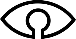 Mark 118: Almond eye outline with a keyhole shaped pupil. Eyes, designed by Michel Olyff for Lanpes Sigtay. Trademarks & Symbols Vol. 2, Kuwayama, 1973.