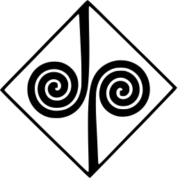 Mark 1180: Two black spirals on a central stem inside a diamond outline. Polygons, designed by Stephan Kantscheff for Fasan. Trademarks & Symbols Vol. 2, Kuwayama, 1973.
