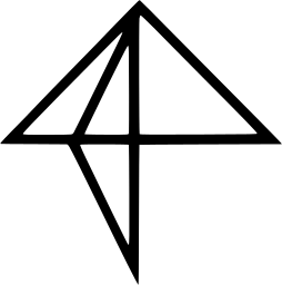Mark 1184: Triangle outline with a long diagonal tail line, like a kite. Polygons, designed by A. G. Fronzoni for Algenova. Trademarks & Symbols Vol. 2, Kuwayama, 1973.