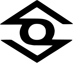 Mark 1185: Diamond shaped form wrapped around a round eye. Polygons, designed by Michael McCarthy for O. Elevators Ltd. Trademarks & Symbols Vol. 2, Kuwayama, 1973.