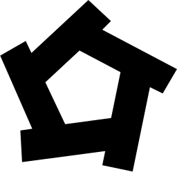 Mark 1197: Tilted pentagon frame with thick overlapping sides. Polygons, designed by Walter Sauer. Trademarks & Symbols Vol. 2, Kuwayama, 1973.