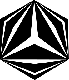 Mark 1214: Hexagon with a triangular pyramid cut into black and white planes. Polygons, designed by Yusaku Kamekura for Kyosa Hakko Kogyo. Trademarks & Symbols Vol. 2, Kuwayama, 1973.
