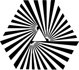 Mark 1215: Hexagon of fine radiating bars twisting from a small triangle. Polygons, designed by Yusaku Kamekura for Ginza Fair Executive Committee. Trademarks & Symbols Vol. 2, Kuwayama, 1973.