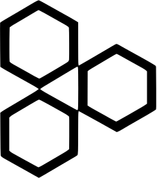 Mark 1221: Three hexagon outlines meeting at a common point. Polygons, designed by Jean Pierre Huster for Laboratories Sandoz. Trademarks & Symbols Vol. 2, Kuwayama, 1973.