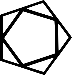 Mark 1223: Hexagon and rotated pentagon outlines overlapping. Polygons, designed by Max Huber for Habitat. Trademarks & Symbols Vol. 2, Kuwayama, 1973.