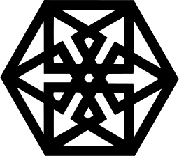 Mark 1225: Hexagon filled with an interlaced pattern of thick lines around a star. Polygons, designed by Yusaku Kamekura for Project. Trademarks & Symbols Vol. 2, Kuwayama, 1973.