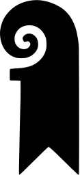 Mark 1250: Hanging banner with a notched bottom and a white curl at its head. Curves, designed by Ferdi Afflerbach for Komitee Basler Tag. Trademarks & Symbols Vol. 2, Kuwayama, 1973.