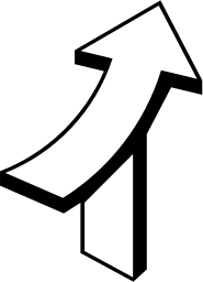 Mark 1274: Three dimensional curving arrow rising from a flat slab. Arrows, designed by Shigeo Fukuda for Nihon Illustrator Conference. Trademarks & Symbols Vol. 2, Kuwayama, 1973.