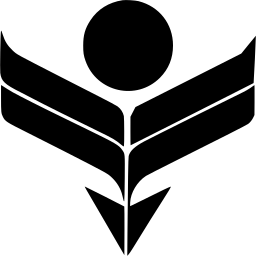 Mark 1280: Round headed figure with outstretched layered wings and a pointed base. Arrows, designed by Yoshio Hayashi for Japan Automobile Association. Trademarks & Symbols Vol. 2, Kuwayama, 1973.