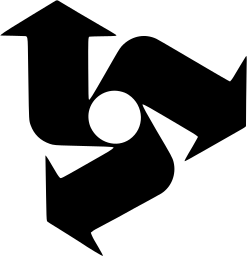 Mark 1284: Three bent arrows chasing each other around a round centre. Arrows, designed by Ronald Armstrong+Design Research Unit for Central Electricity Generating Board. Trademarks & Symbols Vol. 2, Kuwayama, 1973.