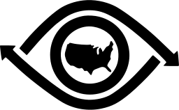 Mark 129: Eye outlined by two arrows with a map of the United States as the pupil. Eyes, designed by Lippincott & Margulies, Inc. for United Van Lines. Inc. Trademarks & Symbols Vol. 2, Kuwayama, 1973.