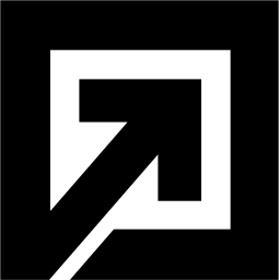 Mark 1298: Diagonal arrow pointing out of a stepped square on a black field. Arrows, designed by Herbert W. Kapitzki for Regional Trade Office of Baden-württemberg. Trademarks & Symbols Vol. 2, Kuwayama, 1973.