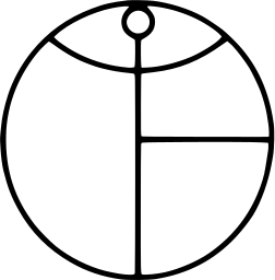 Mark 13: Thin circle with a stick figure and cross lines inside it. Human figures, designed by Herbert Leupin for Gymnaestrada Basel. Trademarks & Symbols Vol. 2, Kuwayama, 1973.