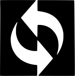 Mark 1302: White circular arrows in a black square forming an exchange symbol. Arrows, for International Council of Foods Distribution. Trademarks & Symbols Vol. 2, Kuwayama, 1973.