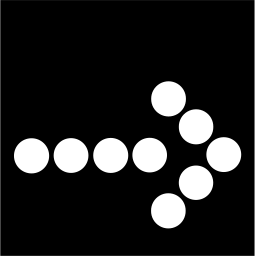 Mark 1307: Right pointing arrow made of round white dots on black. Arrows, designed by Kurt Wirth for Swiss Travel Bureau. Trademarks & Symbols Vol. 2, Kuwayama, 1973.
